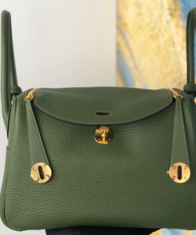 에르메스 린디백26 그린 금장 끌레망스 가죽